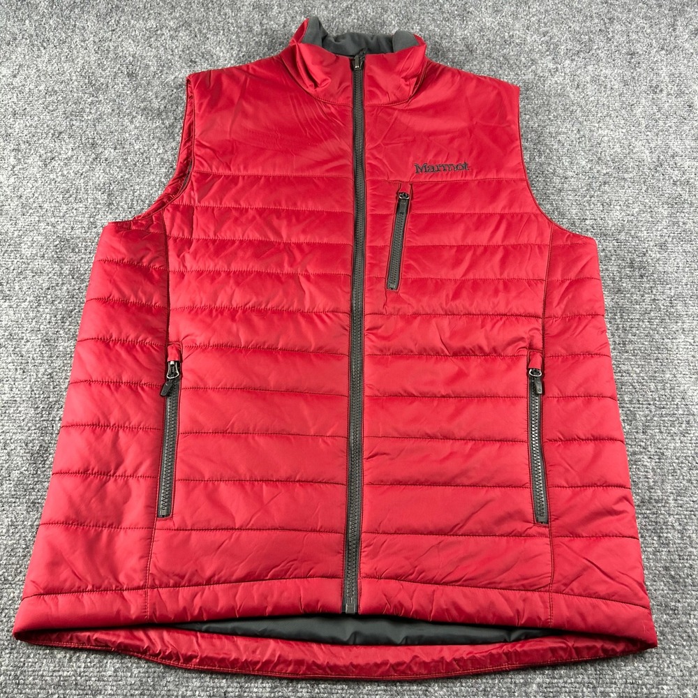 Marmot Puffer Vest Mens Medium Red Quilted Full Zip Insulated Hiking NWOT